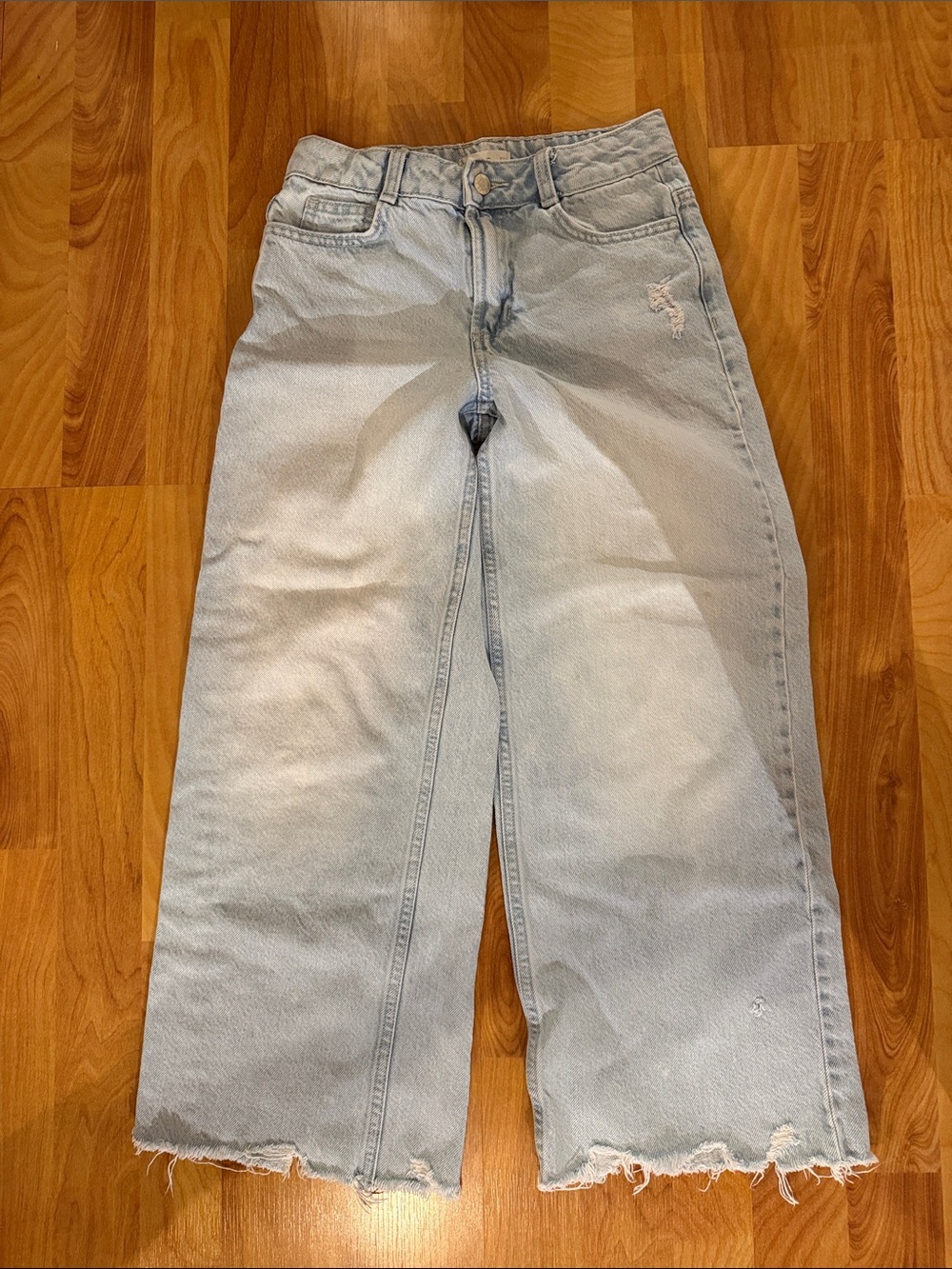 Mango Light Blue Wide-Leg Frayed Hem Jeans